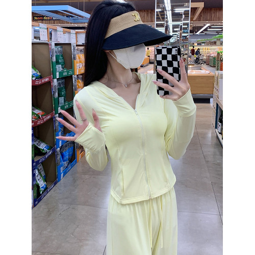 收腰冰絲防曬衣套裝女夏季薄款防紫外線2026新款高腰垂感濶腿褲子