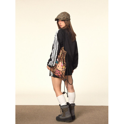 BLACKBB/蕾絲拼接拉鍊外套三條杠防曬衫運動套裝美式復古熱褲女夏