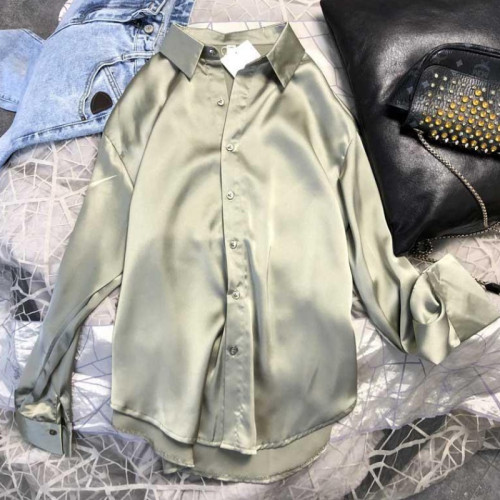 襯衫女長袖2025新款秋冬季三醋酸綢緞面真絲打底內搭上衣垂感外套