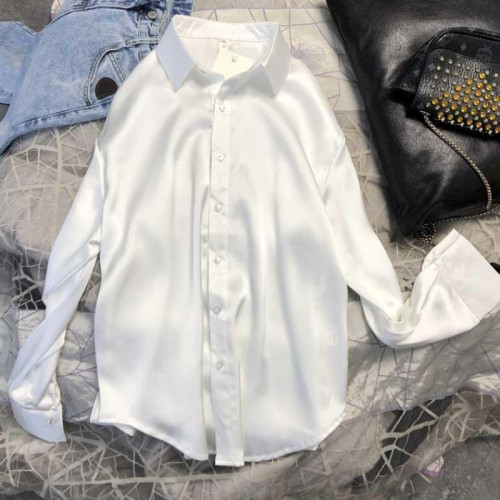 襯衫女長袖2025新款秋冬季三醋酸綢緞面真絲打底內搭上衣垂感外套