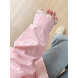 Ootd章若楠穿搭粉色襯衫2025春夏新款襯衣設計感小衆慵懶防曬外套