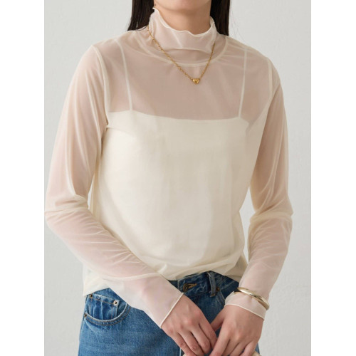 ZOEYJA佐佐家 LD巧妙展現肌膚之美 精緻荷葉領別致層次薄紗打底衫