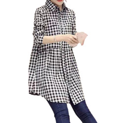 格子襯衫女設計感小衆高級感別致漂亮小衫中長款寬鬆春秋薄款上衣