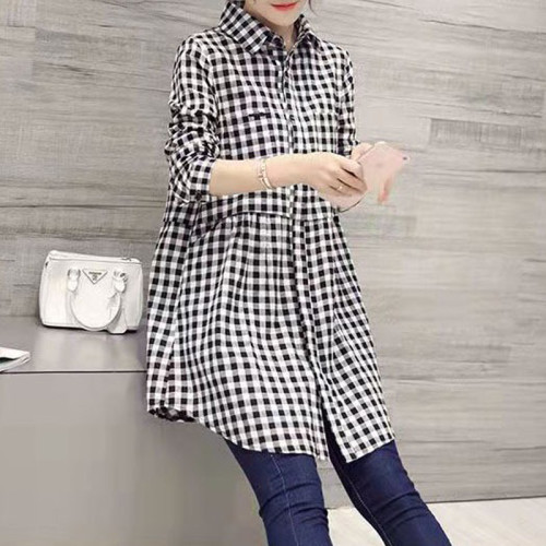 格子襯衫女設計感小衆高級感別致漂亮小衫中長款寬鬆春秋薄款上衣