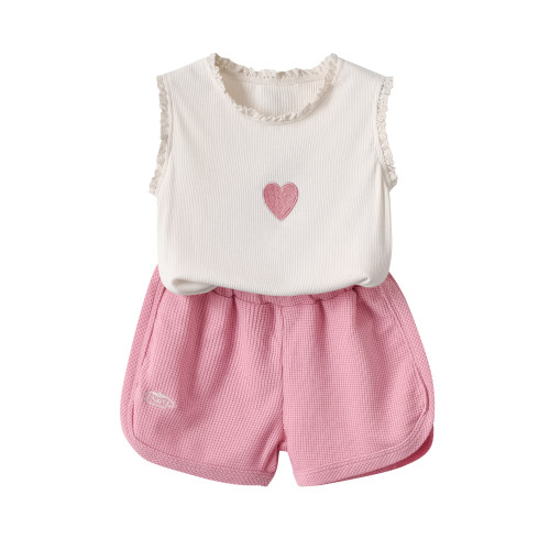 女寶寶花邊背心套裝2023夏季新款兒1童百搭夏裝女2童韓版兩件套潮