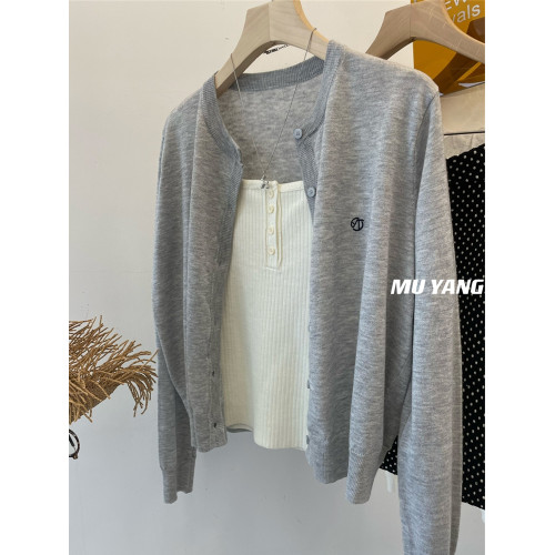 春季薄款黃色刺綉針織開衫外套軟糯圓領百搭顯瘦氣質羊絨長袖上衣