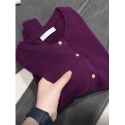 歐貨高級感超好看葡萄紫色針織開衫上衣女秋冬季軟糯圓領毛衣外套