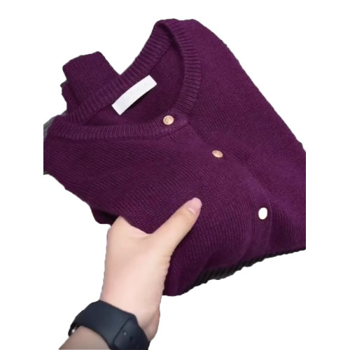 歐貨高級感超好看葡萄紫色針織開衫上衣女秋冬季軟糯圓領毛衣外套