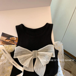 自畱款推薦~設計感蝴蝶結針織背心女夏季新款甜辣妹顯瘦上衣外穿