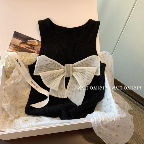 自畱款推薦~設計感蝴蝶結針織背心女夏季新款甜辣妹顯瘦上衣外穿