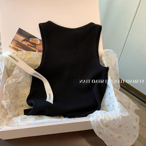 自畱款推薦~設計感蝴蝶結針織背心女夏季新款甜辣妹顯瘦上衣外穿