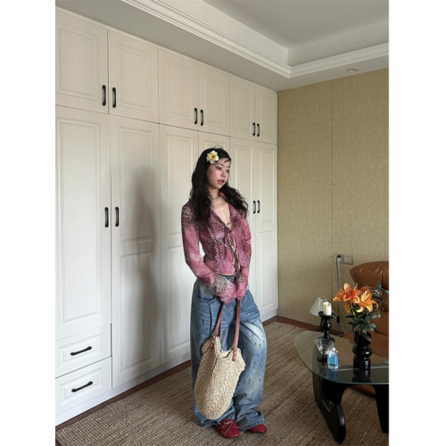 Crazy Ladys 豹紋襯衫系帶上衣女2025夏季新款辣妹性感微透短襯衫