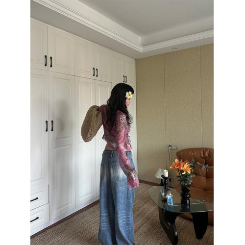 Crazy Ladys 豹紋襯衫系帶上衣女2025夏季新款辣妹性感微透短襯衫