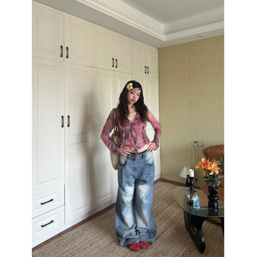 Crazy Ladys 豹紋襯衫系帶上衣女2025夏季新款辣妹性感微透短襯衫