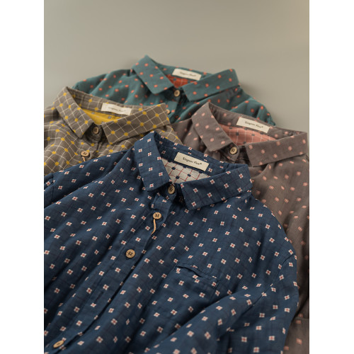 2023秋季新款韓版寬鬆休閒百搭文藝格紋雙層棉紗長袖襯衫女上衣潮