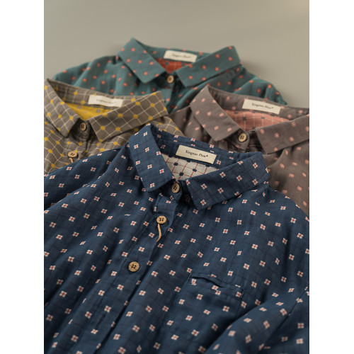 2023秋季新款韓版寬鬆休閒百搭文藝格紋雙層棉紗長袖襯衫女上衣潮