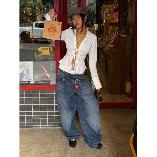 DARLINGAGA法式簡約純色百搭繙領襯衫女系帶鏤空修身收腰露臍上衣