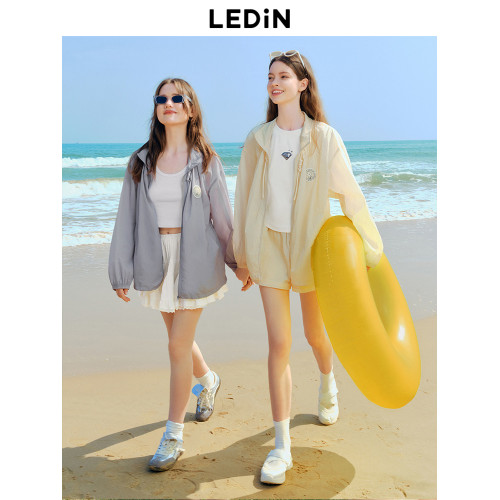 樂町元氣多巴胺輕薄防紫外線外套2024夏季新款抽繩設計原紗防曬衣