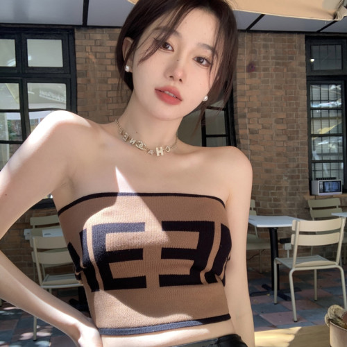 字母針織抹胸女打底內搭裹胸背心2024夏季新款辣妹設計感外穿上衣