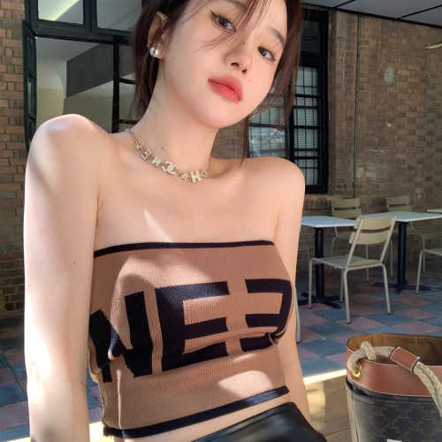 字母針織抹胸女打底內搭裹胸背心2024夏季新款辣妹設計感外穿上衣
