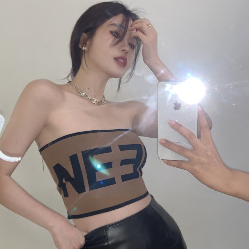 字母針織抹胸女打底內搭裹胸背心2024夏季新款辣妹設計感外穿上衣