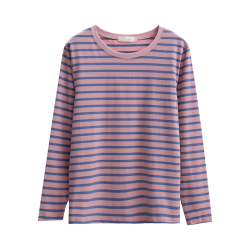 純棉條紋長袖t恤女裝2025年新款春秋裝寬鬆大碼女士打底衫上衣服