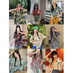 鹿不作2025新款港風短袖花襯衫女oversize泰式度假風滿印碎花襯衣