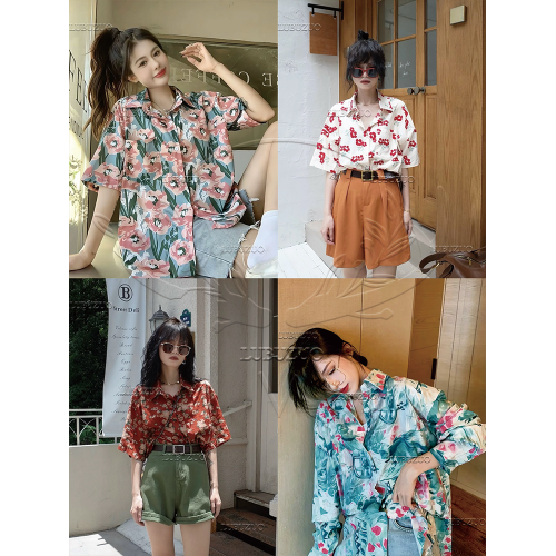 鹿不作2025新款港風短袖花襯衫女oversize泰式度假風滿印碎花襯衣