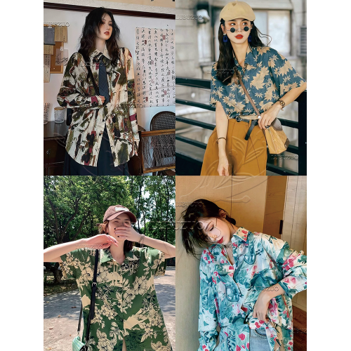 鹿不作2025新款港風短袖花襯衫女oversize泰式度假風滿印碎花襯衣