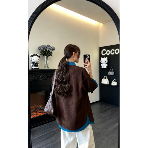 韓系設計感假兩件polo領廓形襯衫女2025秋冬季新款高級感拼接上衣