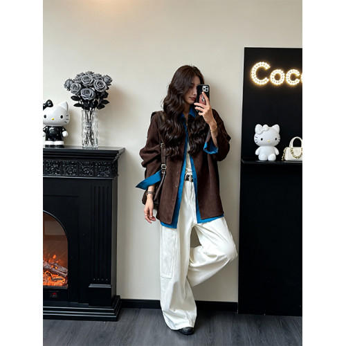 韓系設計感假兩件polo領廓形襯衫女2025秋冬季新款高級感拼接上衣