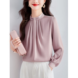 法式時尚立領長袖緞面襯衫女士春裝新款百搭氣質小衫高級顯瘦上衣