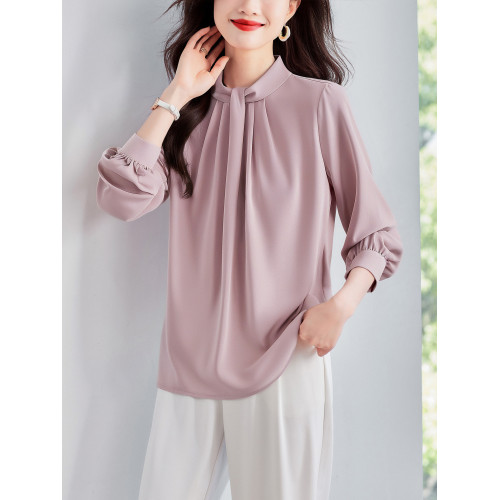 法式時尚立領長袖緞面襯衫女士春裝新款百搭氣質小衫高級顯瘦上衣