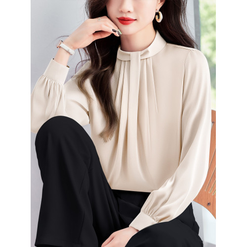 法式時尚立領長袖緞面襯衫女士春裝新款百搭氣質小衫高級顯瘦上衣