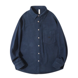 日系復古藏青色！重磅純棉設計感美式刺綉長袖襯衫女簡約休閒上衣