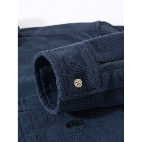 日系復古藏青色！重磅純棉設計感美式刺綉長袖襯衫女簡約休閒上衣