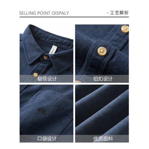 日系復古藏青色！重磅純棉設計感美式刺綉長袖襯衫女簡約休閒上衣