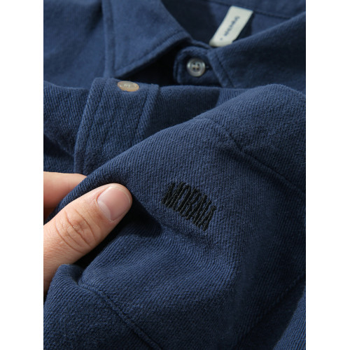 日系復古藏青色！重磅純棉設計感美式刺綉長袖襯衫女簡約休閒上衣