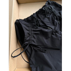 CHAO級推薦！真的吼吼看！黑色高腰抽繩褶皺設計速乾防曬工裝褲