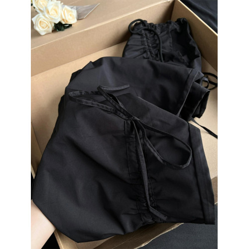 CHAO級推薦！真的吼吼看！黑色高腰抽繩褶皺設計速乾防曬工裝褲