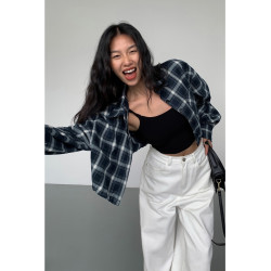 NEVA HU 格子長袖短款襯衫上衣女設計感小衆新款寬鬆顯瘦襯衣外套