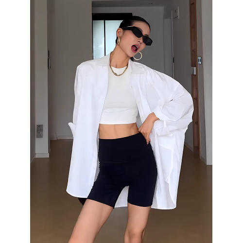 街拍設計感拼接防曬襯衫女秋季寬鬆休閒百搭中長款白色襯衣外套薄