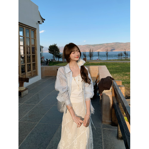 切糕自製小個子春季早春新款上衣女設計感拼接蕾絲長袖襯衫襯衣