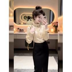 禦姐氣質性感蕾絲緞面長袖襯衫女裝2026春季新款休閒漂亮新年上衣