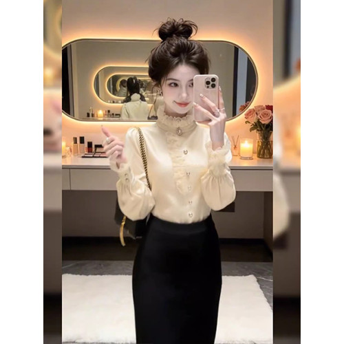 禦姐氣質性感蕾絲緞面長袖襯衫女裝2026春季新款休閒漂亮新年上衣