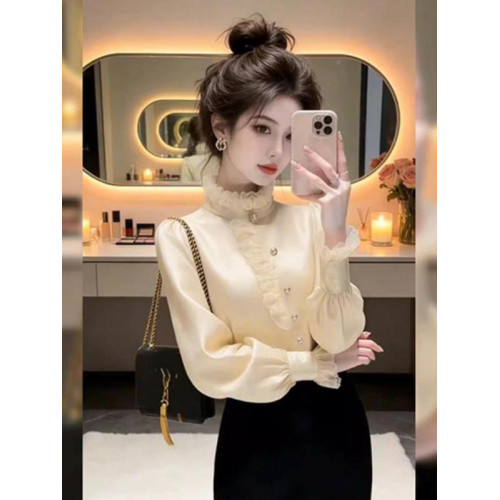 禦姐氣質性感蕾絲緞面長袖襯衫女裝2026春季新款休閒漂亮新年上衣