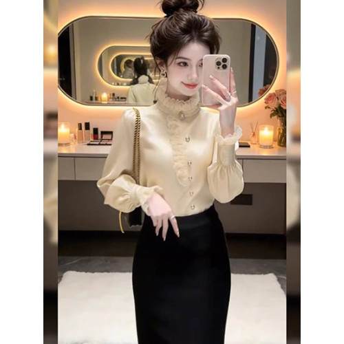 禦姐氣質性感蕾絲緞面長袖襯衫女裝2026春季新款休閒漂亮新年上衣