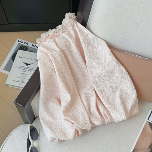 專櫃撤廻剪標小清新優雅掛脖花朵雪紡衫女夏新款氣質圓領無袖上衣