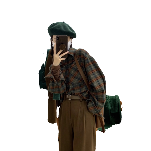 法式曡穿磨毛格子長袖襯衫女學院風秋冬新款韓系寬鬆休閒上衣打底