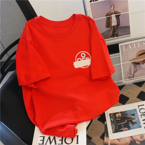 撿漏2025年夏季新款紅色元氣短袖T恤男女學生潮流寬鬆圓領情侶ins